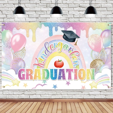 Kindergarten Abschluss Hintergrund Polyester Regenbogen Ballon Sterne Schule Party Fotografie Dekoration Banner Bunt