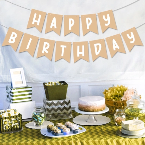 Happy Birthday Banner Kraft Paper Swallowtail Bunting For Party Decoration Rustic Retro Hanging Garland