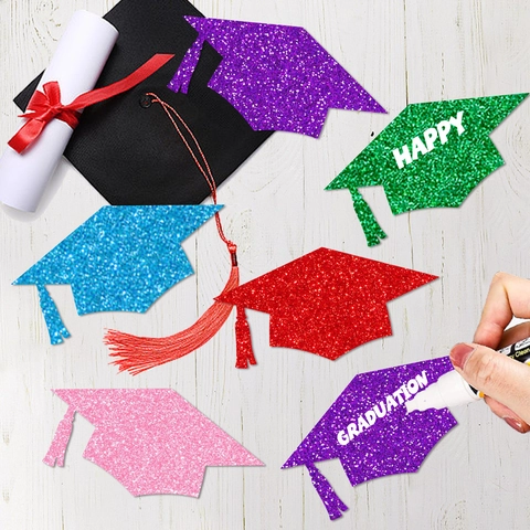 Graduation Cap Confetti Glitter Cardstock Doctoral Hat Decorations For Party Ceremony Wall Decor DIY Message Cards Multicolored