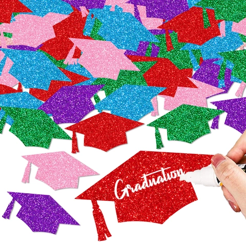 Graduation Cap Confetti Glitter Cardstock Doctoral Hat Decorations For Party Ceremony Wall Decor DIY Message Cards Multicolored