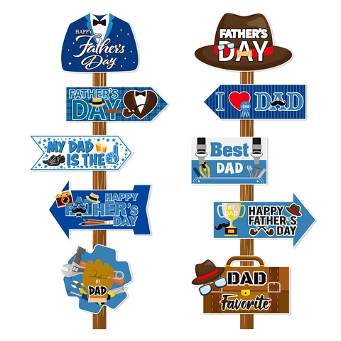 Happy Father's Day Yard Directional Signs Party Decoration Lawn Paper Cardboard Photo Booth Props Best Dad Theme