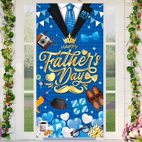 Happy Father's Day Türbanner Polyester Hintergrundtuch Dunkelblau Rhombus Gentleman Style Party Dekoration Best Dad