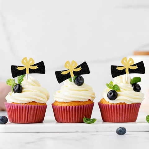 Decorazione Cupcake Laurea Glitter Oro Nero Design Diploma Decorazione Dessert Per Cerimonia Festa Celebrazione