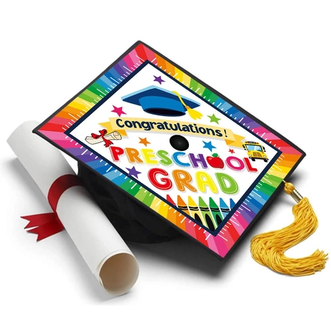 Herzlichen Glückwunsch Vorschule Abschluss Hut Topper Karton Regenbogen Schulbus Dekoration Für Kindergarten Party