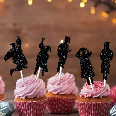 Decorazioni Cupcake Graduazione Carta Luccicante Silhouette Laureato Cerimonia Festa Decor Pallet Di Cibo Stile