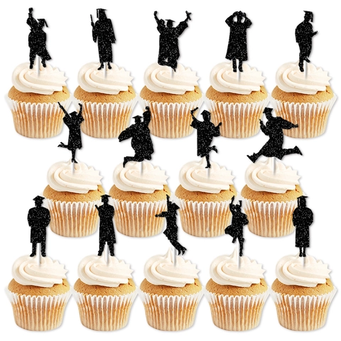 Decorazioni Cupcake Graduazione Carta Luccicante Silhouette Laureato Cerimonia Festa Decor Pallet Di Cibo Stile