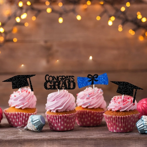 Abschlussfeier Cupcake Topper Glitzerpapier Doktorhut Diplom Congrats Grad Thema Party Kuchendekoration Bedarf