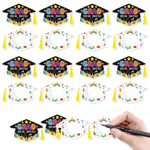 Tarjetas Invitación Graduación Forma Birrete Doble Cara Para Rellenar Invitaciones Fiesta Celebración Escolar Novedad
