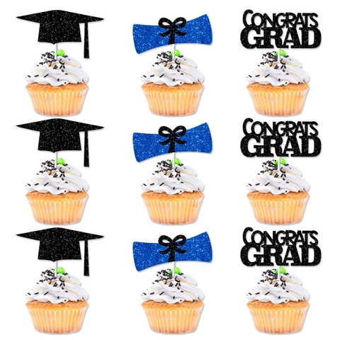 Abschlussfeier Cupcake Topper Glitzerpapier Doktorhut Diplom Congrats Grad Thema Party Kuchendekoration Bedarf