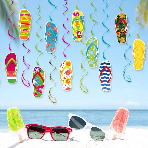 Hawaii Strandparty Hängende Wirbel Dekorationen Flip Flop Karton PVC Tropische Luau Sommer Deckenornament