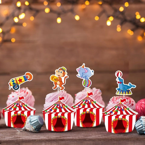 Decorazioni Per Torte Cupcake Toppers E Pirottini Circo Carnevale Cartone Animali Festa Compleanno Clown Leone Elefante