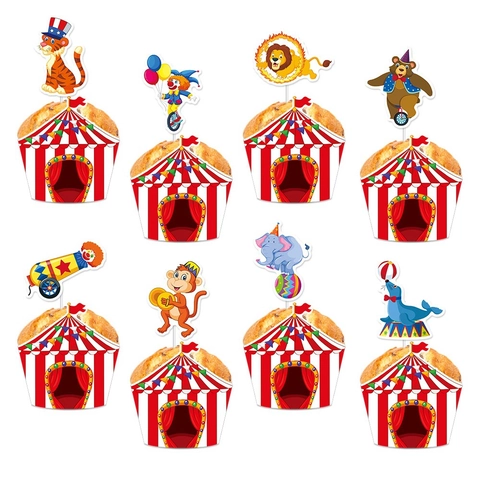 Decorazioni Per Torte Cupcake Toppers E Pirottini Circo Carnevale Cartone Animali Festa Compleanno Clown Leone Elefante