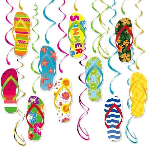Hawaii Strandparty Hängende Wirbel Dekorationen Flip Flop Karton PVC Tropische Luau Sommer Deckenornament