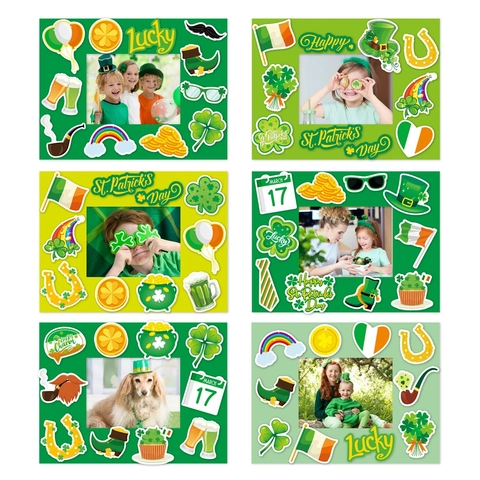 St Patricks Day DIY Fotorahmen Und Aufkleber Kleeblatt Regenbogen Irisches Festival Party Deko Karton Zubehör