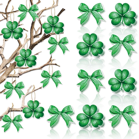 Decorazioni Appese Per Il Giorno Di San Patrizio Trifoglio Verde Fiocco Di Cartone Etichette Regalo Con Corda Di Iuta