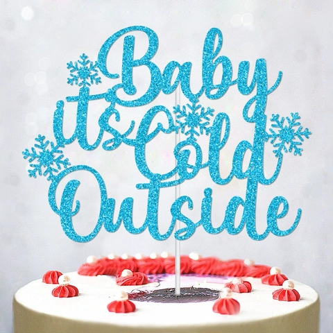 Glitter Paper Cake Topper Snowflake Baby It's Cold Outside Winter Christmas Birthday Party Decoration