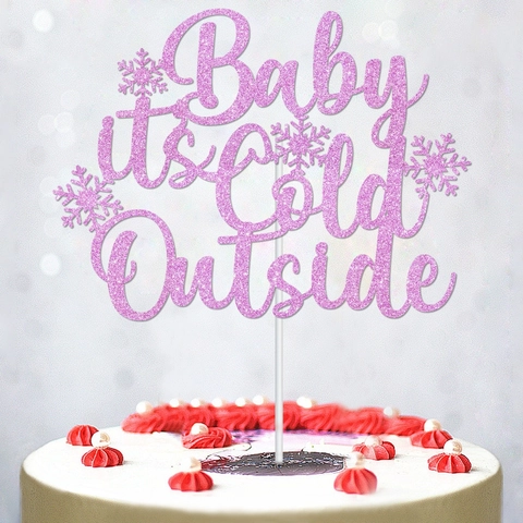 Glitter Paper Cake Topper Snowflake Baby It's Cold Outside Winter Christmas Birthday Party Decoration