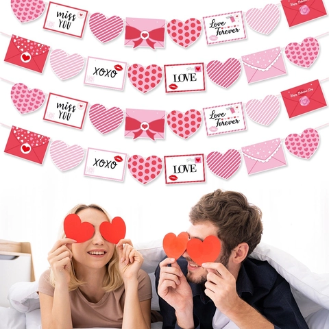 Decorazione Per Festa Di San Valentino Striscione Cartoncino Cuore Ghirlanda Topper Torta Glitter Romantico Matrimonio Proposta