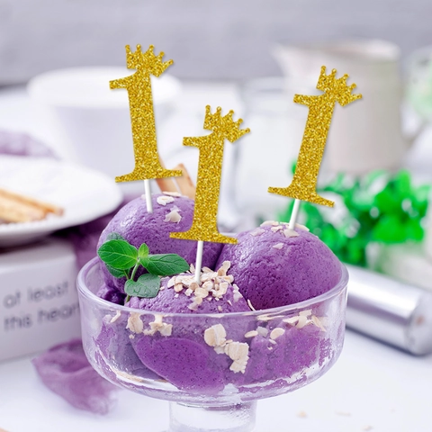 Goldener Glitzer Zahl Kuchenstecker Mit Krone Für Geburtstag Jahrestag Party Dekoration Dessert Zubehör