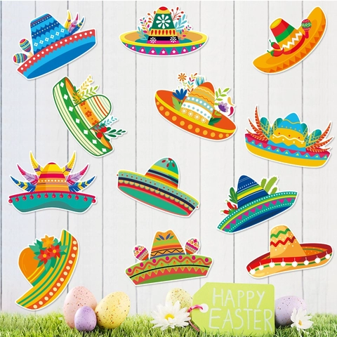 Autocollants Décoration Fête Fiesta Mexicaine Chapeau Sombrero Écussons En Papier Pour Décoration Anniversaire Cinco De Mayo