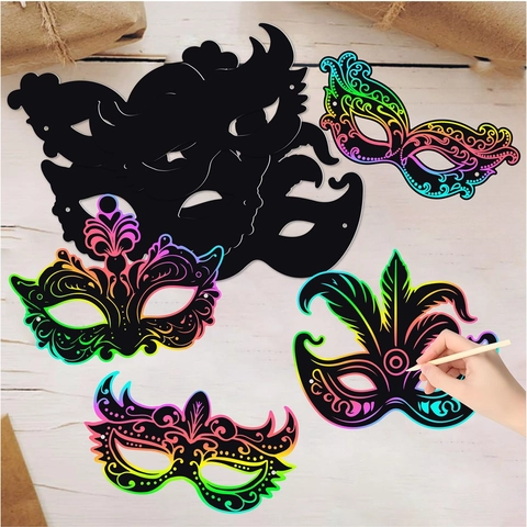 DIY Maschere Magiche Per Grattare Carta Arcobaleno Mascherata Carnevale Decorazione Della Festa Artigianato Per Bambini Divertimento