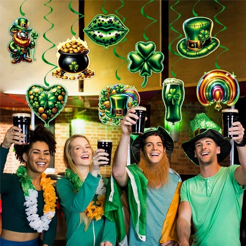 St. Patrick's Day Hanging Swirl Decorations Shamrock Leprechaun Pot Of Gold Cardstock PVC Ceiling Decor For Irish Party