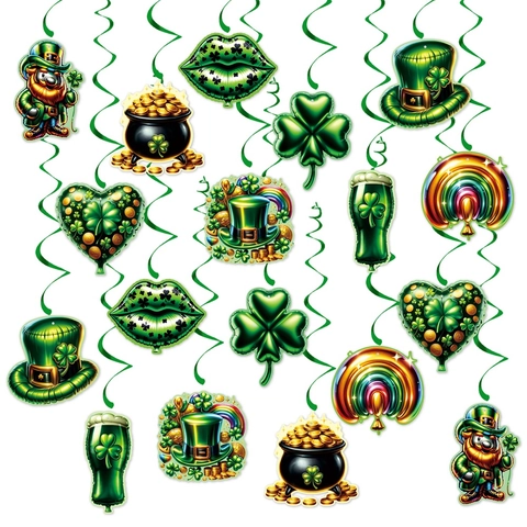 St. Patrick's Day Hanging Swirl Decorations Shamrock Leprechaun Pot Of Gold Cardstock PVC Ceiling Decor For Irish Party