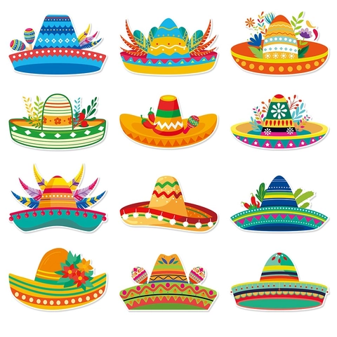 Autocollants Décoration Fête Fiesta Mexicaine Chapeau Sombrero Écussons En Papier Pour Décoration Anniversaire Cinco De Mayo