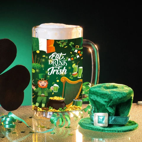 Saint Patrick's Day Wine Bottle Stickers Waterproof Adhesive Beverage Labels Leprechaun Shamrock Design Irish Party Decor