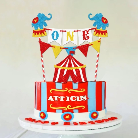 Circus Carnival Cake Toppers Glitter Paper Elephant Tent Banner For Birthday Baby Shower Party Decoration