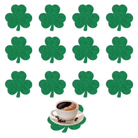 Kleeblatt Untersetzer St Patrick's Day Dekoration Irisches Festival Tischdeko Grün Glitzer Funkelnd EVA Handwerk