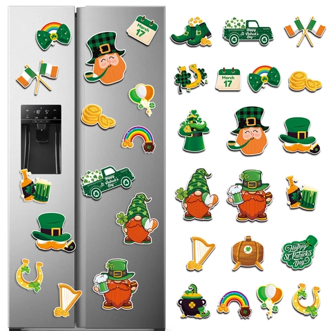 St. Patricks Day Kühlschrankmagnete Magnetische Shamrock Gnom Glücksklee LKW Regenbogen Irisches Festival Haus Garage Dekor