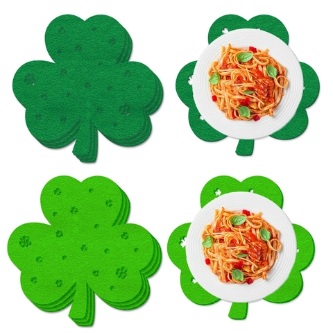 Shamrock Placemats Felt Green Hollow Out Luck Clover Table Mats For St Patricks Day Irish Festival Party Kitchen Decorations