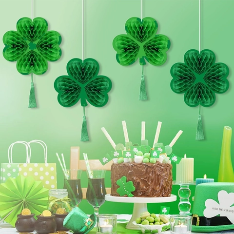 Decorazioni Appese Per San Patrizio Carta A nido D'ape Verde Trifoglio Con Nappe Ornamento Per Festa Irlandese