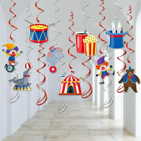 Decorazioni Con Riccioli Appesi Festa Tema Circo Carnevale Carta Cartone Pagliaccio Animale Tenda Celebrazione Compleanno