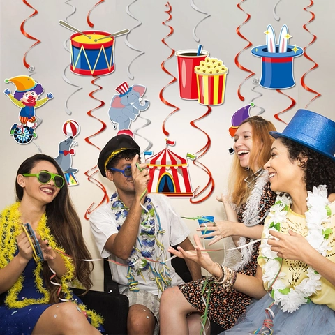 Decorazioni Con Riccioli Appesi Festa Tema Circo Carnevale Carta Cartone Pagliaccio Animale Tenda Celebrazione Compleanno