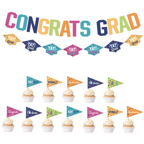 Glückwunsch Absolvent Banner Abschluss Girlande Und Cupcake Toppers Buntes Papier Doktorhut Design Party Dekorationen