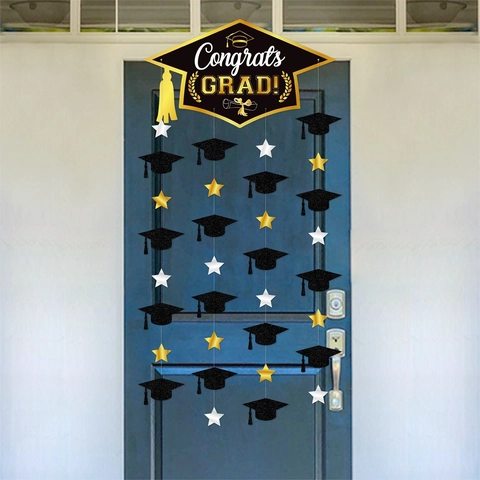 Congratulazioni GRAD Decorazione Per Festa Di Laurea Banner Appeso Carta Cappello Da Dottore Pendente Stella Ornamento Porta Forniture Celebrazione