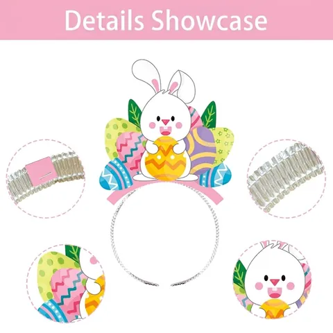 Cerchietto Di Pasqua Carta Cartone Design Coniglio Uovo Festa Costume Accessorio Per Capelli Carino Cartone Animato Foto Prop