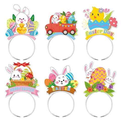 Cerchietto Di Pasqua Carta Cartone Design Coniglio Uovo Festa Costume Accessorio Per Capelli Carino Cartone Animato Foto Prop