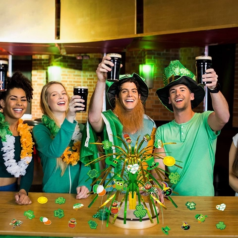 Décoration De Table Saint Patrick PVC Papier Trèfle Chanceux Leprechaun Fête Irlandaise Bureau Vert Or