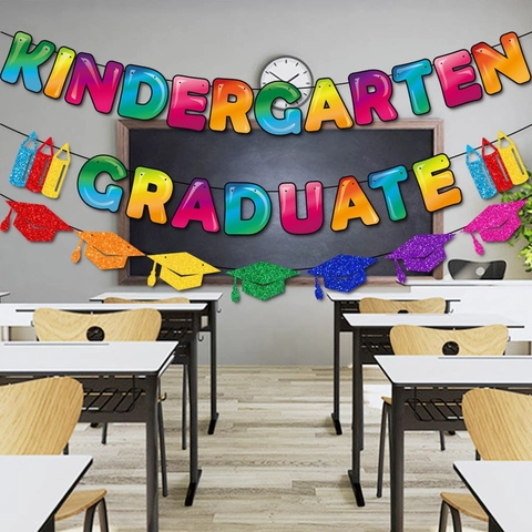 Banner Diploma Scuola Materna Gradiente Colorato Carta Luccicante Tocco Laurea Scuola Classe Festa Sfondo Decorazione