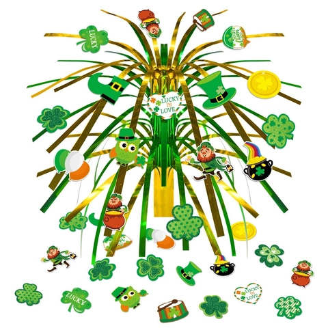 Décoration De Table Saint Patrick PVC Papier Trèfle Chanceux Leprechaun Fête Irlandaise Bureau Vert Or
