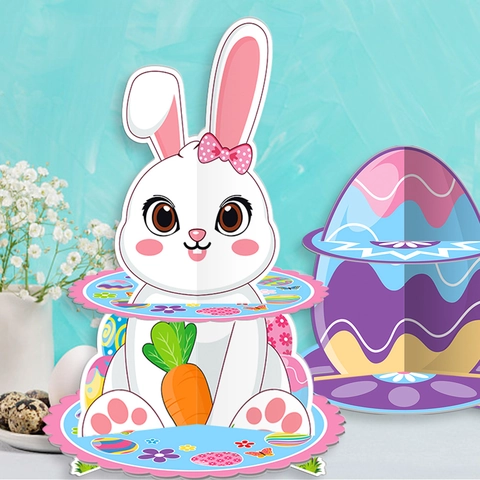 Easter Cupcake Stand Paper Rabbit Bunny Egg Decorative Dessert Display Holder Party Supplies