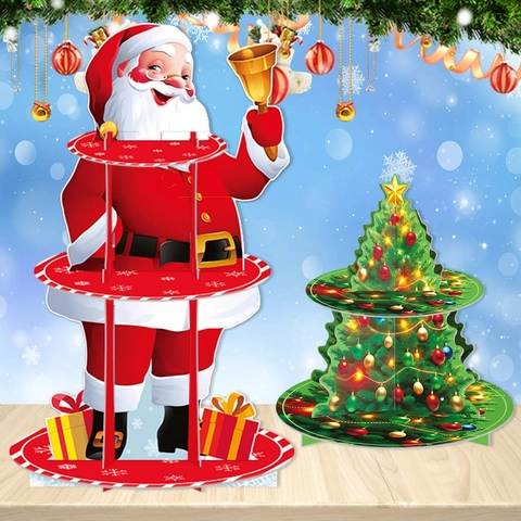 Weihnachten Cupcake Ständer Papier Etagen Dessert Display Santa Claus Weihnachtsbaum Feiertag Party Deko Winter