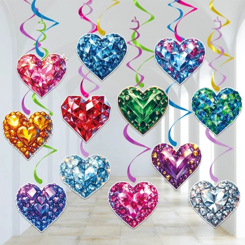 Decorazioni Sospese a Spirale per Feste con Motivo a Cuore e Gemme per San Valentino Matrimonio Accessori in Cartoncino PVC per Soffitto