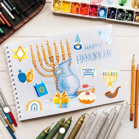 Happy Hanukkah Stickers Decoratieve Menora Ster Van David Dreidel Zelfklevende Etiketten Voor Joodse Feest Cadeau Decoratie