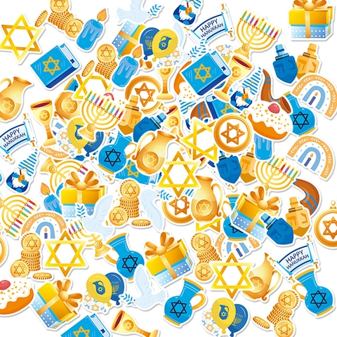 Happy Hanukkah Stickers Decoratieve Menora Ster Van David Dreidel Zelfklevende Etiketten Voor Joodse Feest Cadeau Decoratie