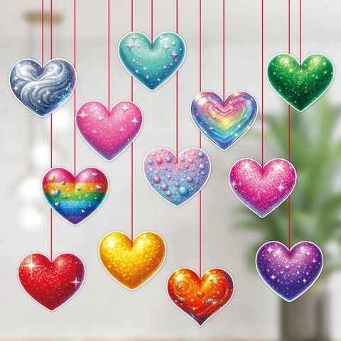 Heart Hanging Decorations Valentine Day Paper Glitter Colorful Patterns For Party Wedding Proposal Romantic Ornament
