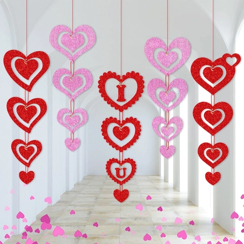 Valentinstag Herz Hängedekorationen Rot Pink Glitzer Papier I Love U Buchstaben Für Hochzeit Verlobung Party Deko